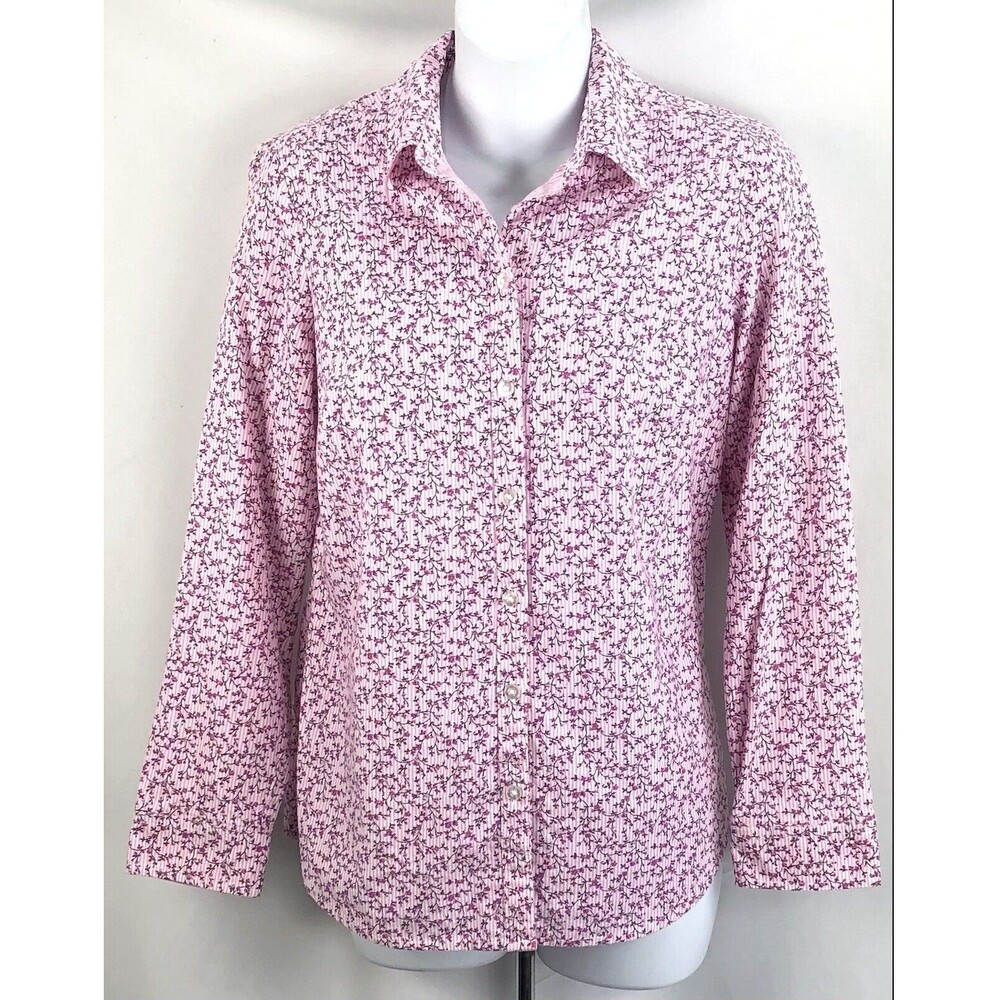 Croft &Barrow Button Up Top Small Pink Floral Longsleeve Cottage Fairy romantic